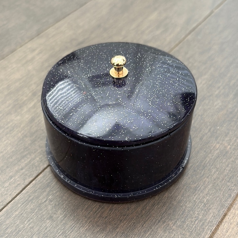 Handmade Resin Black & Gold Sparkle Round Jewellery Box, Home Decor